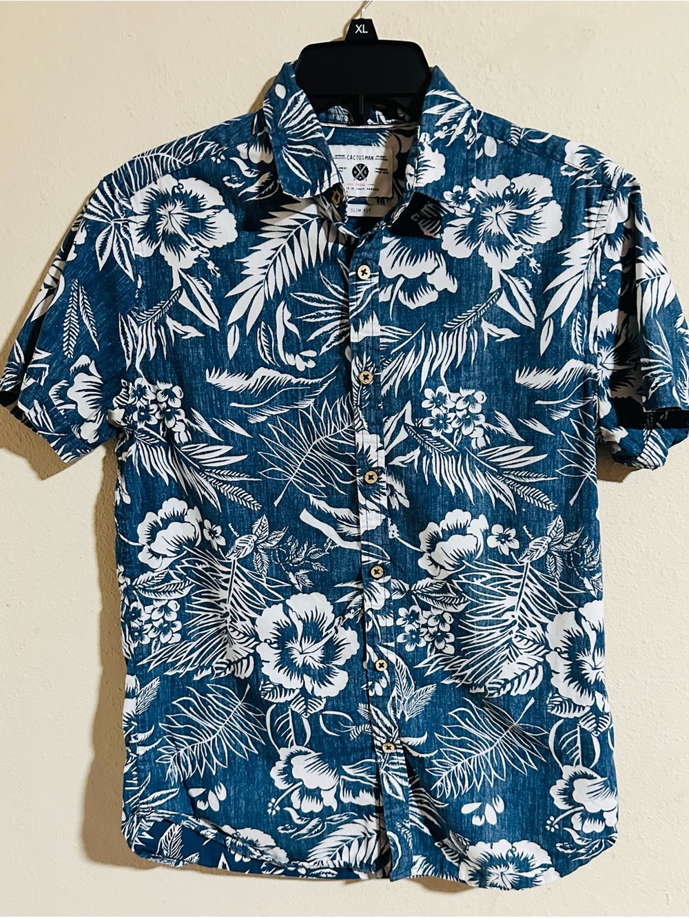 Cactus NY Cactus Man Blue & White Floral Short-Sleeve Button-Down Slim-Fit Shirt